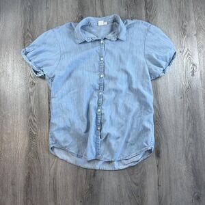 Gap Shirt Womens Small Blue Chambray Short Sleeve Roll Cuff Button Up Casual Top